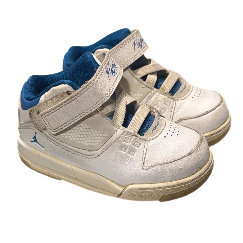 Jordan Flight 45 High Toddler White Blue Sneakers 512238-105 Size 7C